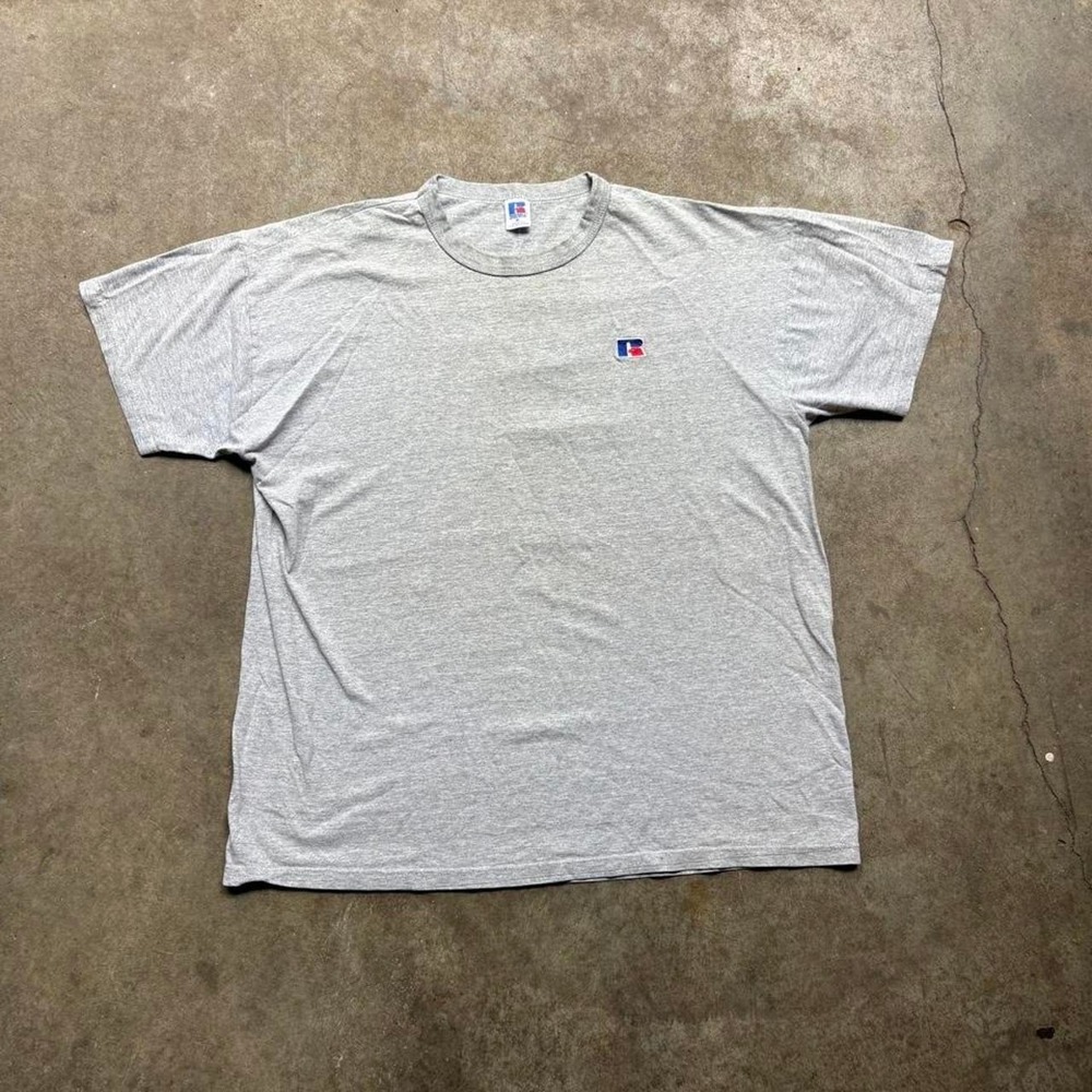 Vintage 90s made in USA Russell Athletic grey tee embroidered logo Mens Large